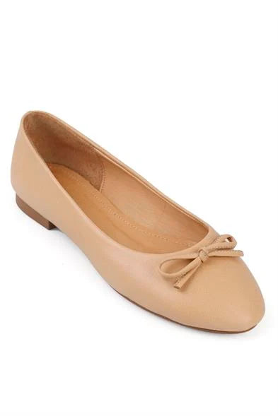 Capone Bloom Genuine Leather Bow Detail Round Toe Women Honey Ballerinas