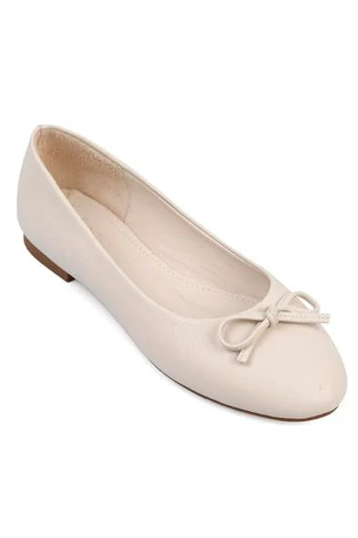 Capone Bloom Genuine Leather Bow Detail Round Toe Women Honey Ballerinas