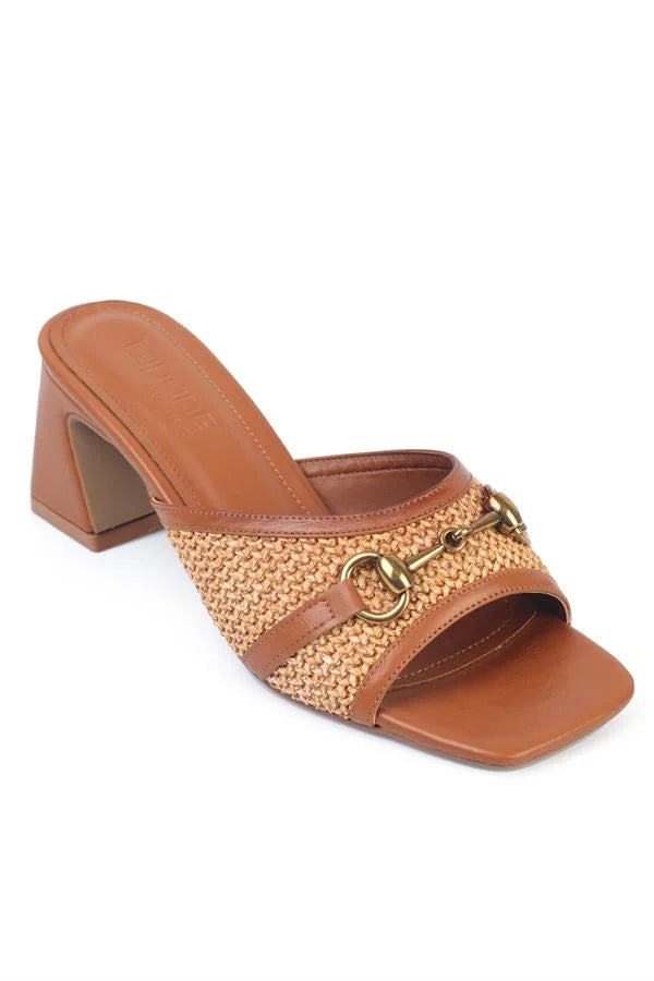 Capone Natalie Raffia Medium Heeled Wooden Buckled Women Denim Blue Sandals
