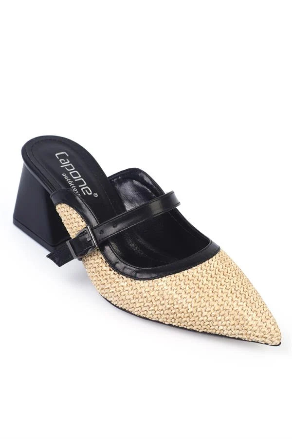 Capone Nena Pointed Toe Raffia Genuine Leather Women Denim Blue Closed Toe Sandals