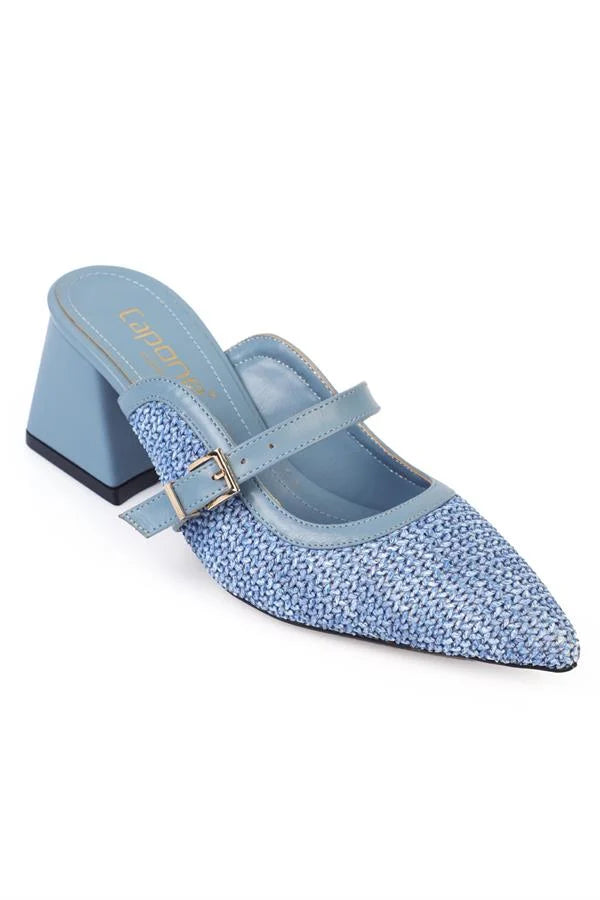 Capone Nena Pointed Toe Raffia Genuine Leather Women Denim Blue Closed Toe Sandals