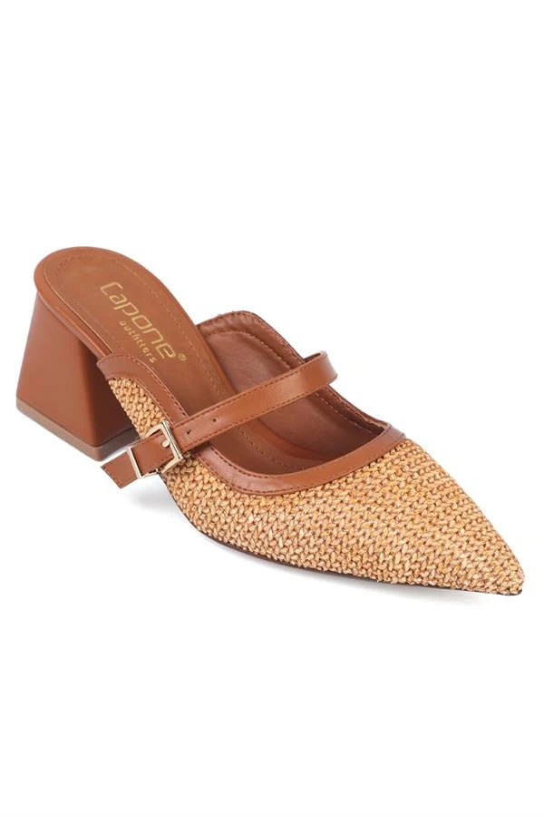 Capone Nena Pointed Toe Raffia Genuine Leather Women Denim Blue Closed Toe Sandals