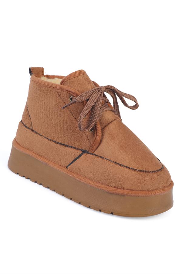 Capone Thick Sole Round Toe Laced Furry Women Beige Boots