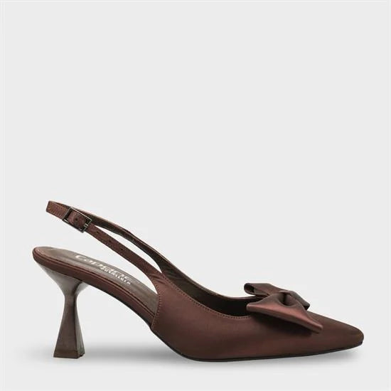 Capone Pam Blunt Pointed Toe Bow Open Back Satin ženske satenske crne cipele