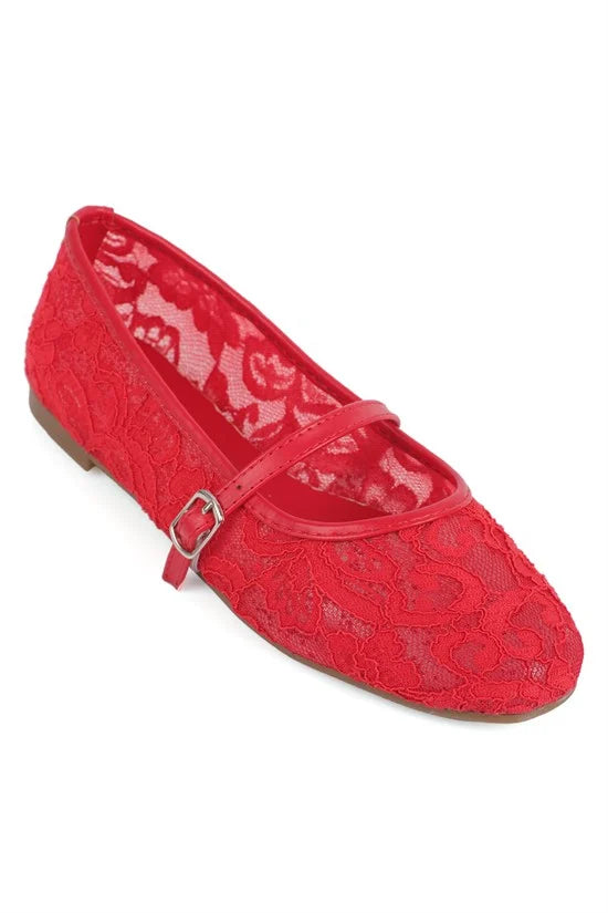 Capone Pennie Lace Mesh Embroidered Women Pink Ballet Flat