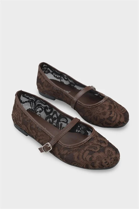 Capone Pennie Lace Mesh Embroidered Women Pink Ballet Flat