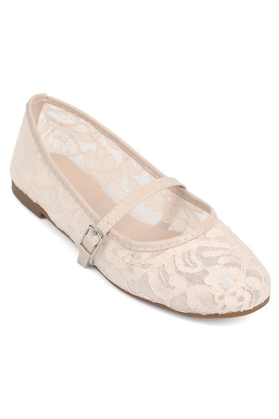 Capone Pennie Lace Mesh Embroidered Women Pink Ballet Flat