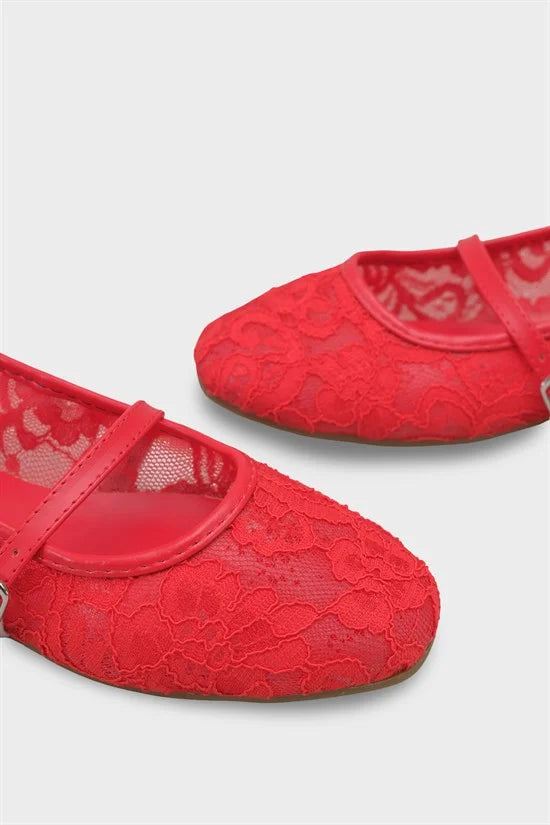 Capone Pennie Lace Mesh Embroidered Women Pink Ballet Flat