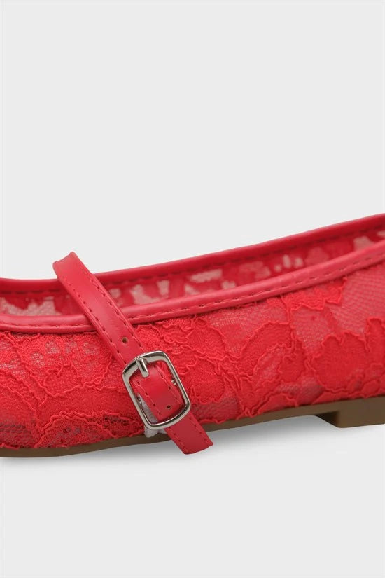 Capone Pennie Lace Mesh Embroidered Women Pink Ballet Flat