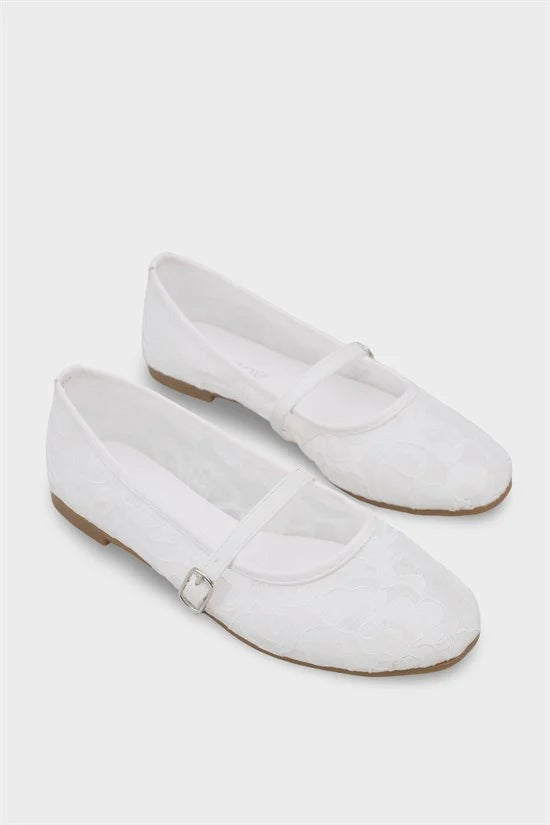 Capone Pennie Lace Mesh Embroidered Women Pink Ballet Flat