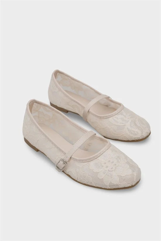 Capone Pennie Lace Mesh Embroidered Women Pink Ballet Flat