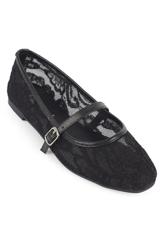Capone Pennie Lace Mesh Embroidered Women Pink Ballet Flat