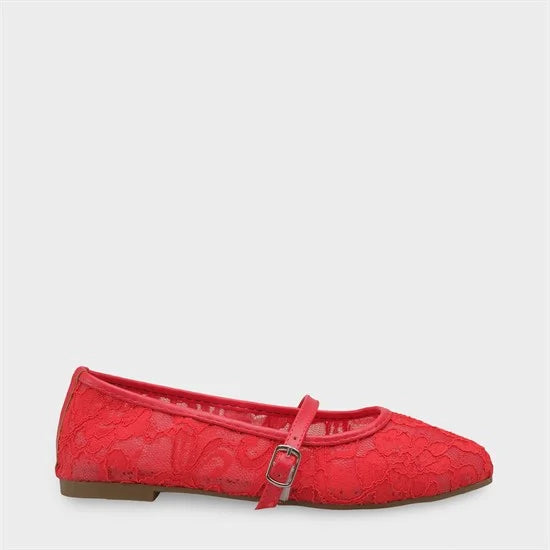 Capone Pennie Lace Mesh Embroidered Women Pink Ballet Flat