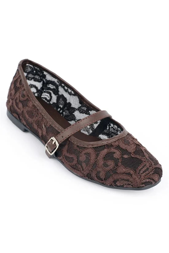 Capone Pennie Lace Mesh Embroidered Women Pink Ballet Flat