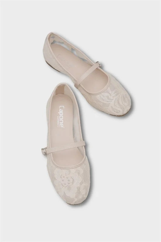 Capone Pennie Lace Mesh Embroidered Women Pink Ballet Flat