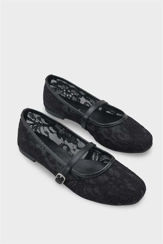 Capone Pennie Lace Mesh Embroidered Women Pink Ballet Flat