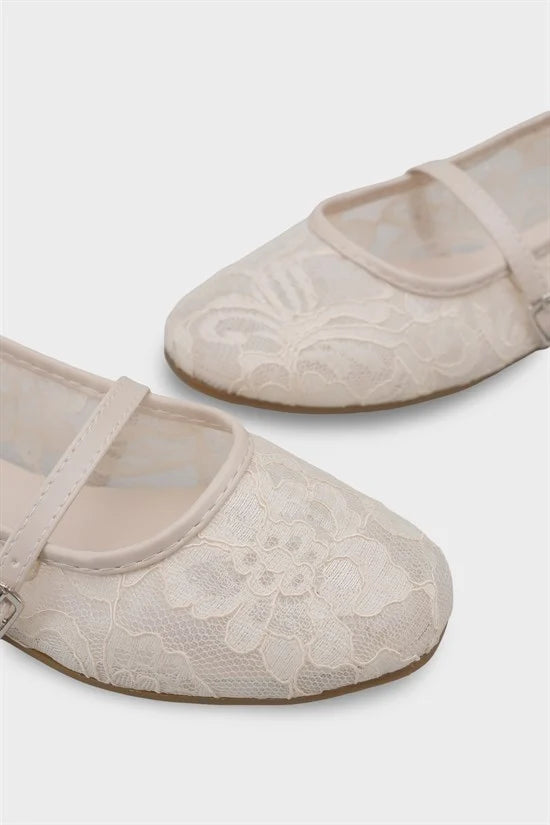 Capone Pennie Lace Mesh Embroidered Women Pink Ballet Flat