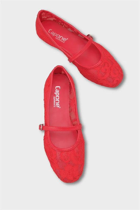 Capone Pennie Lace Mesh Embroidered Women Pink Ballet Flat