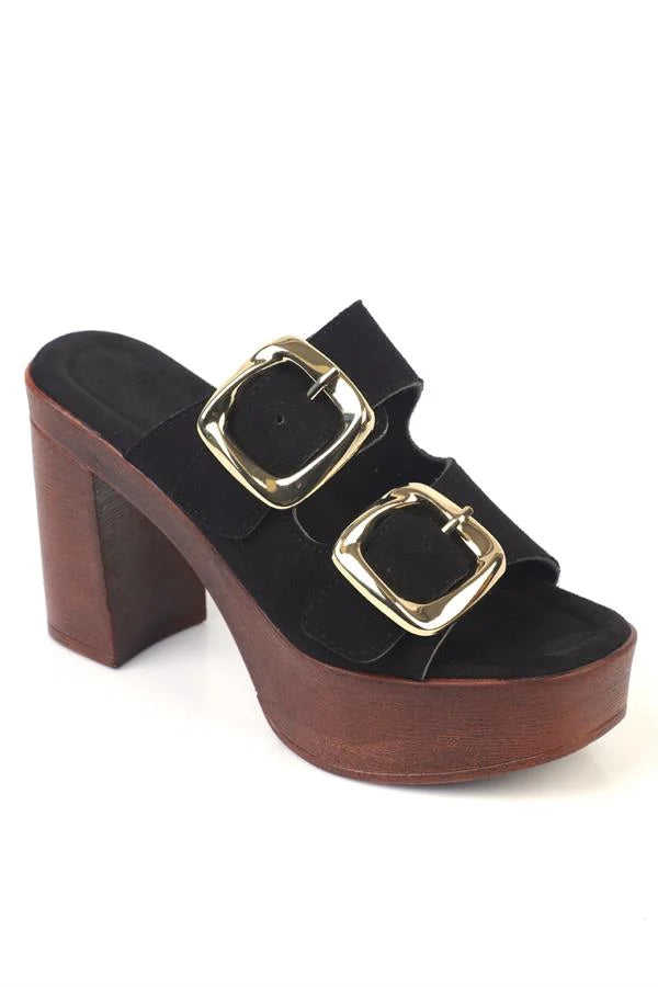 Capone Marje Platform Suede Single Strap Women Sued Black Sandals