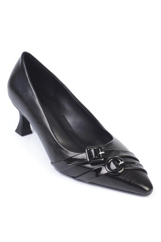 Capone Pointed Toe Buckled Mid-Heeled Women Beige Shoes