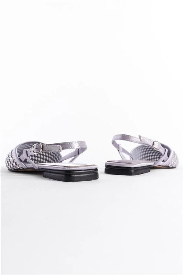 Capone Alene Pointed Toe Meshed Crystal Embellished Back Banded Women Silver Ballerina