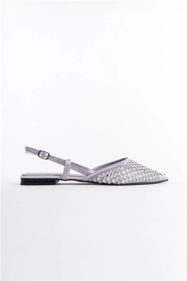 Capone Alene Pointed Toe Meshed Crystal Embellished Back Banded Women Silver Ballerina