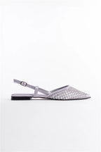Capone Alene Pointed Toe Meshed Crystal Embellished Back Banded Women Silver Ballerina