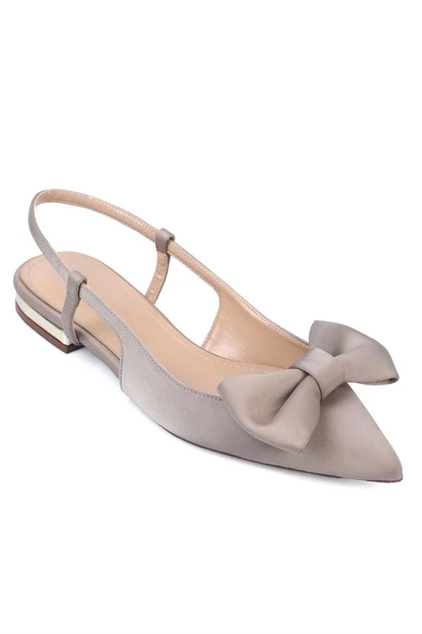 Capone Ania Pointed Toe Satin Open Back Women Satin Mink Ballerinas