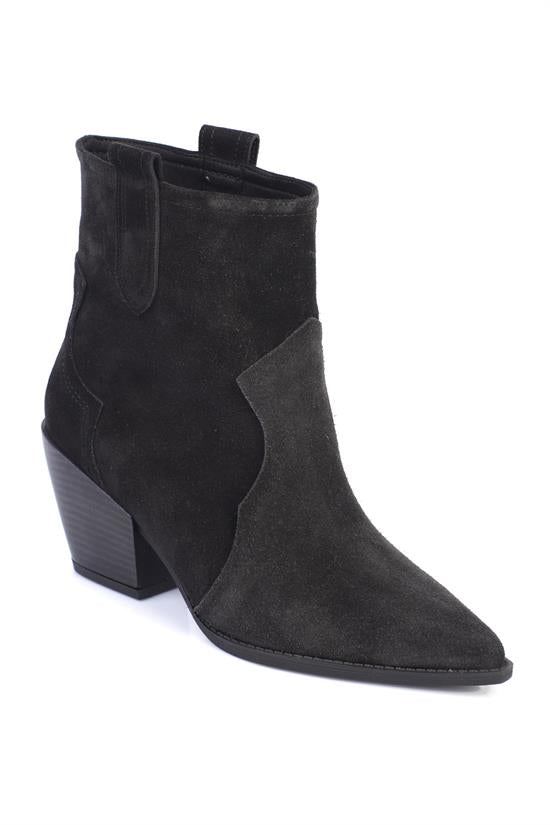 Capone Pointed-Toe Side-Zip Women Sued Black Genuine Leather Cowboy Boots