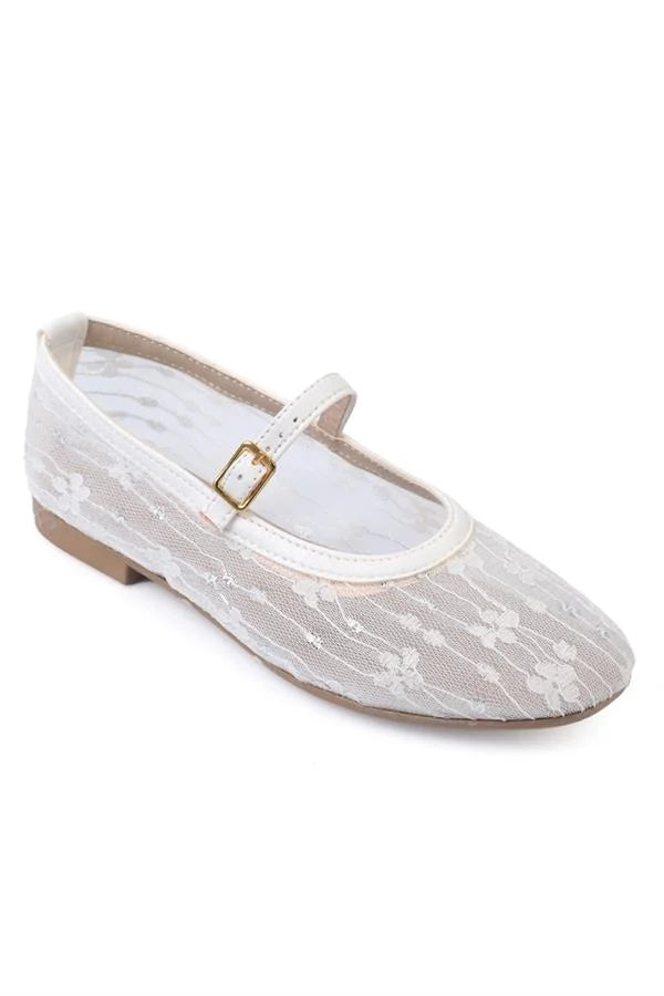 Capone Rebeka Buckle Strap Mesh Round Toe Flat Heel Casual Women Black Ballet Flat