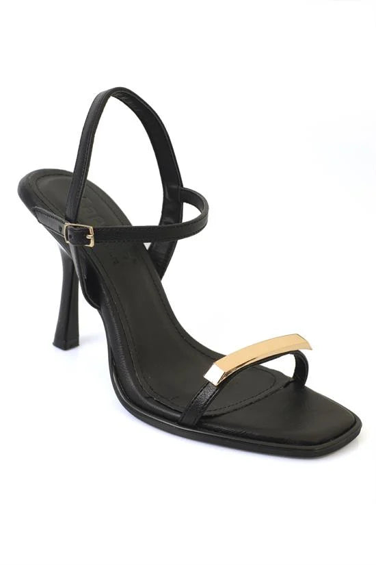 Capone Reggi Square Toe Metal Single Band Mid Heel Ankle Strap Women Patent Beige Shoe