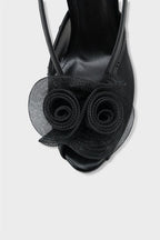 Capone Reina Mesh Round Toe Bow Detail High Heel Strap Women Black Shoe