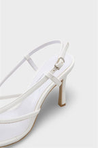Capone Reina Mesh Round Toe Bow Detail High Heel Strap Women Black Shoe