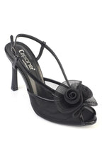 Capone Reina Mesh Round Toe Bow Detail High Heel Strap Women Black Shoe