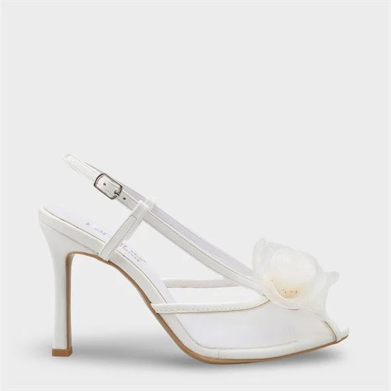 Capone Reina Mesh Round Toe Bow Detail High Heel Strap Women Black Shoe