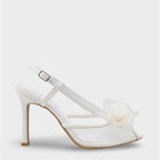 Capone Reina Mesh Round Toe Bow Detail High Heel Strap Women Black Shoe