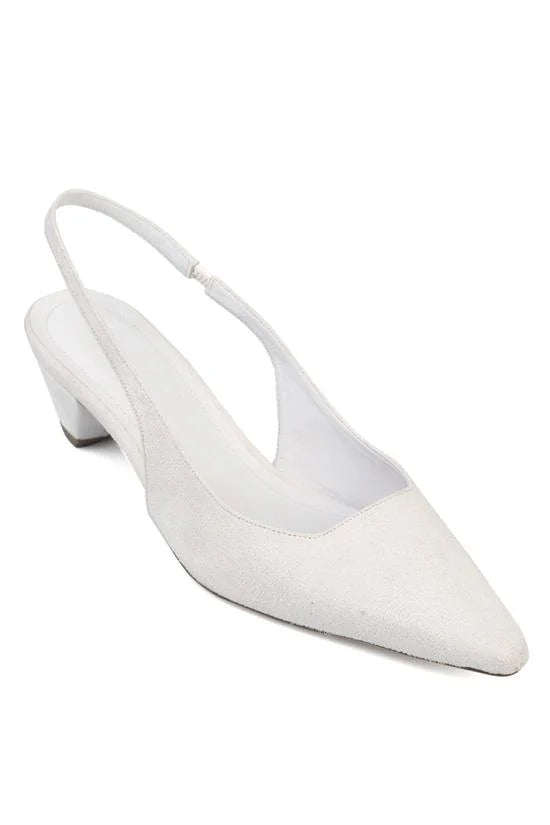 Capone Ricki Genuine Leather Lined Pointed Toe Mid Heel Suede Look Open Back Women Sued Black Shoe