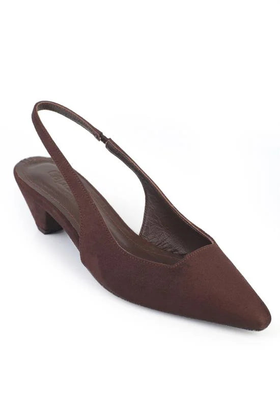 Capone Ricki Genuine Leather Lined Pointed Toe Mid Heel Suede Look Open Back Women Sued Black Shoe