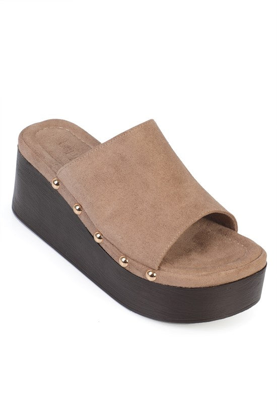 Capone Rina Suede Crystal Embellished Wedge Heel Casual Women Sued Black Sandal