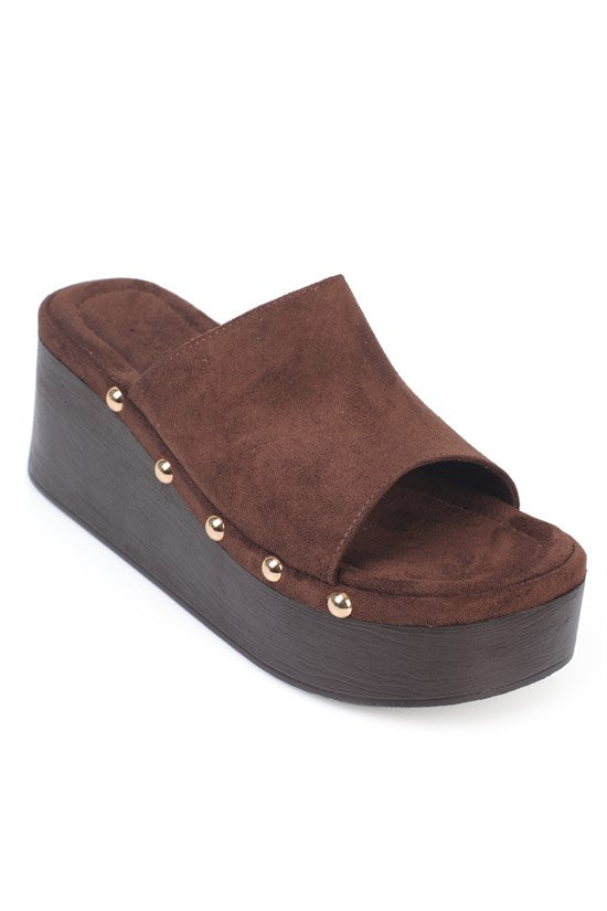 Capone Rina Suede Crystal Embellished Wedge Heel Casual Women Sued Black Sandal