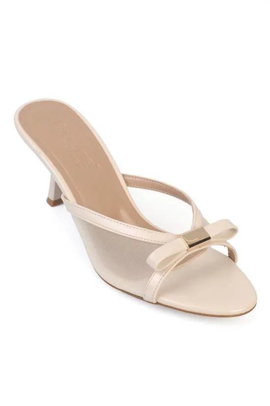 Capone Robbi Pointed Toe Mesh Bow Detail Mid Heel Elegant Women Pink Sandal