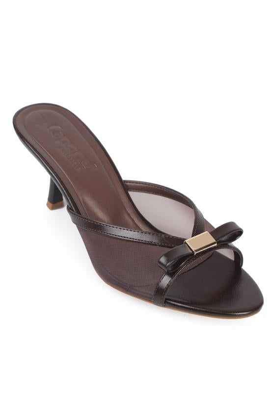 Capone Robbi Pointed Toe Mesh Bow Detail Mid Heel Elegant Women Pink Sandal