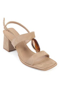 Capone Ronni Block Mid Heel Crystal Embellished Suede Look ženske cipele sa potpeticom, bež, imitacija brušene kože