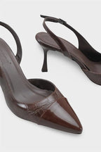 Capone Sall Pointed Toe Croc Effect Open Back Mid Heel Women Beige Shoe