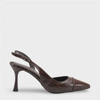 Capone Sall Pointed Toe Croc Effect Open Back Mid Heel Women Beige Shoe