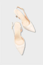 Capone Sall Pointed Toe Croc Effect Open Back Mid Heel Women Beige Shoe