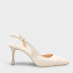Capone Sall Pointed Toe Croc Effect Open Back Mid Heel Women Beige Shoe