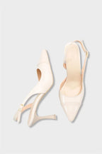 Capone Sall Pointed Toe Croc Effect Open Back Mid Heel Women Beige Shoe