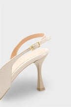 Capone Sall Pointed Toe Croc Effect Open Back Mid Heel Women Beige Shoe