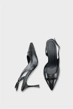 Capone Sall Pointed Toe Croc Effect Open Back Mid Heel Women Beige Shoe